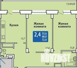 2-к квартира, строящийся дом, 72м2, 4/14 этаж