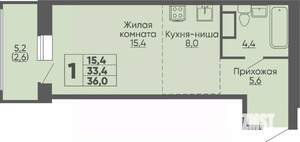 Студия квартира, строящийся дом, 36м2, 8/16 этаж