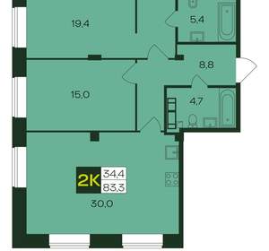 2-к квартира, вторичка, 83м2, 2/8 этаж