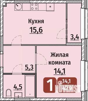1-к квартира, вторичка, 43м2, 16/17 этаж
