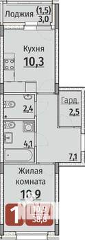 1-к квартира, строящийся дом, 40м2, 1/9 этаж