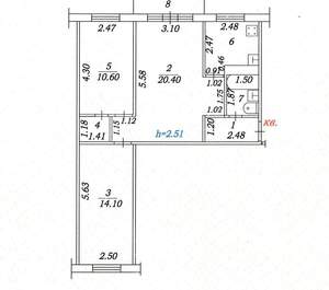 3-к квартира, вторичка, 61м2, 2/5 этаж