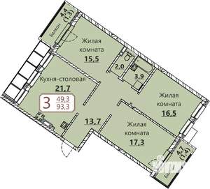 3-к квартира, вторичка, 93м2, 7/8 этаж