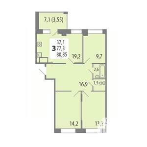 3-к квартира, строящийся дом, 81м2, 11/15 этаж