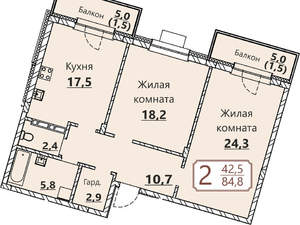 2-к квартира, вторичка, 88м2, 2/8 этаж