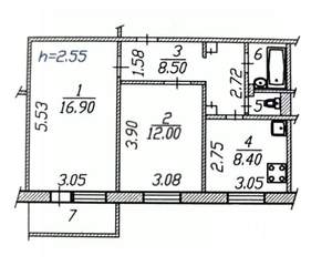 2-к квартира, вторичка, 51м2, 1/5 этаж