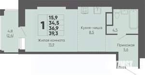1-к квартира, вторичка, 37м2, 16/16 этаж