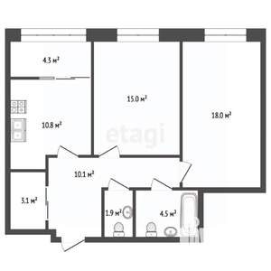 2-к квартира, вторичка, 68м2, 7/8 этаж