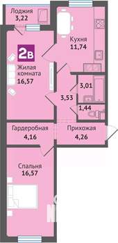 2-к квартира, строящийся дом, 65м2, 15/16 этаж