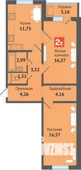 2-к квартира, строящийся дом, 64м2, 3/16 этаж