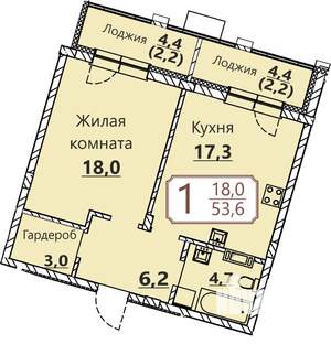 1-к квартира, вторичка, 54м2, 1/8 этаж