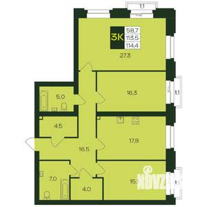 3-к квартира, вторичка, 115м2, 3/9 этаж