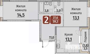 2-к квартира, строящийся дом, 61м2, 5/9 этаж