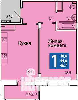 1-к квартира, строящийся дом, 47м2, 13/14 этаж