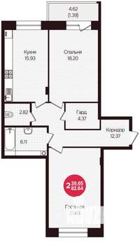 2-к квартира, вторичка, 83м2, 2/16 этаж