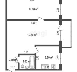 2-к квартира, вторичка, 43м2, 3/5 этаж