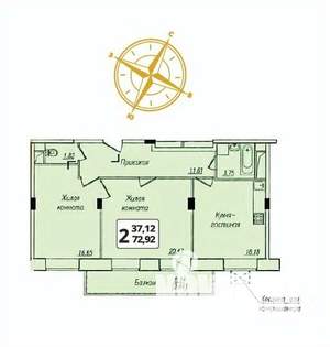 2-к квартира, строящийся дом, 73м2, 2/16 этаж