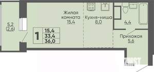 Студия квартира, строящийся дом, 36м2, 5/16 этаж