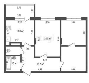 3-к квартира, вторичка, 63м2, 8/16 этаж