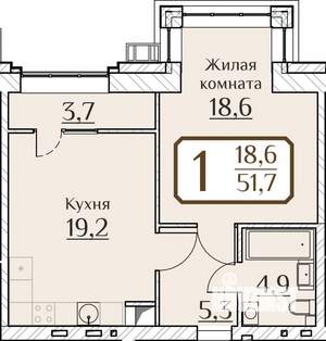 1-к квартира, вторичка, 51м2, 2/9 этаж