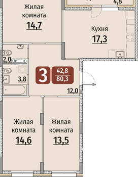 3-к квартира, вторичка, 80м2, 7/9 этаж