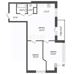 3-к квартира, вторичка, 67м2, 14/16 этаж