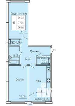2-к квартира, вторичка, 76м2, 4/5 этаж