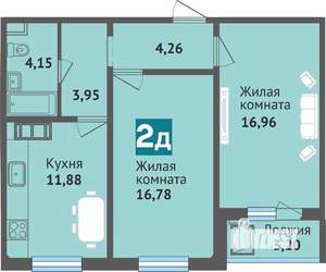 2-к квартира, вторичка, 61м2, 2/16 этаж