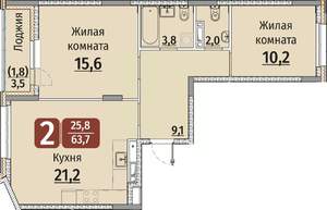 2-к квартира, вторичка, 65м2, 6/9 этаж