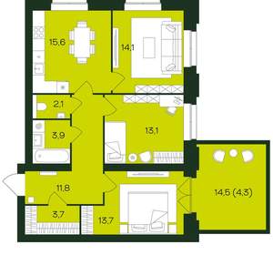 3-к квартира, вторичка, 82м2, 1/9 этаж
