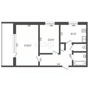 2-к квартира, вторичка, 53м2, 6/10 этаж