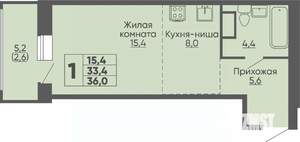 Студия квартира, строящийся дом, 36м2, 6/16 этаж
