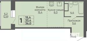 Студия квартира, строящийся дом, 36м2, 3/16 этаж