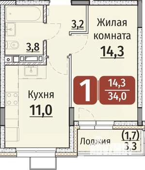 1-к квартира, строящийся дом, 34м2, 9/9 этаж