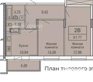 2-к квартира, вторичка, 62м2, 2/10 этаж
