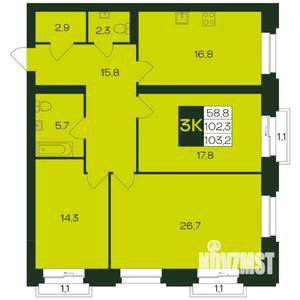 3-к квартира, вторичка, 104м2, 7/9 этаж