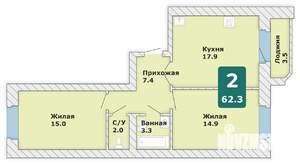 2-к квартира, вторичка, 62м2, 2/9 этаж