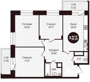3-к квартира, вторичка, 85м2, 9/16 этаж
