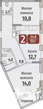 2-к квартира, вторичка, 57м2, 7/9 этаж