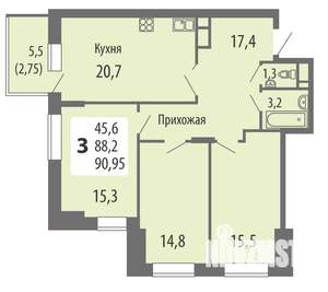 3-к квартира, строящийся дом, 90м2, 10/15 этаж