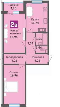 2-к квартира, вторичка, 65м2, 14/16 этаж