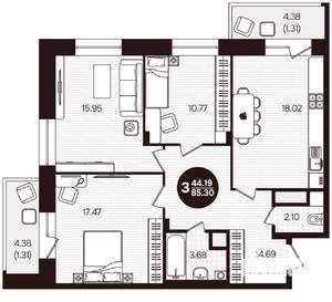 3-к квартира, вторичка, 85м2, 6/16 этаж