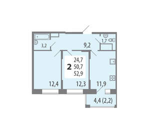 2-к квартира, вторичка, 53м2, 5/15 этаж