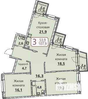 3-к квартира, вторичка, 108м2, 3/8 этаж