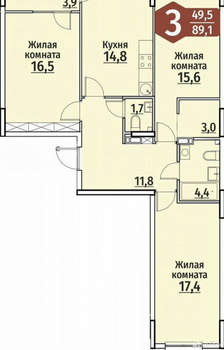 3-к квартира, вторичка, 89м2, 5/9 этаж