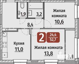 2-к квартира, вторичка, 53м2, 8/17 этаж