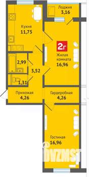 2-к квартира, строящийся дом, 65м2, 10/16 этаж