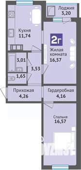2-к квартира, вторичка, 65м2, 12/16 этаж