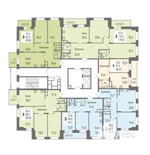 3-к квартира, строящийся дом, 90м2, 2/15 этаж