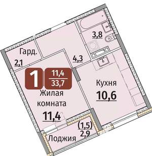 1-к квартира, строящийся дом, 35м2, 5/9 этаж